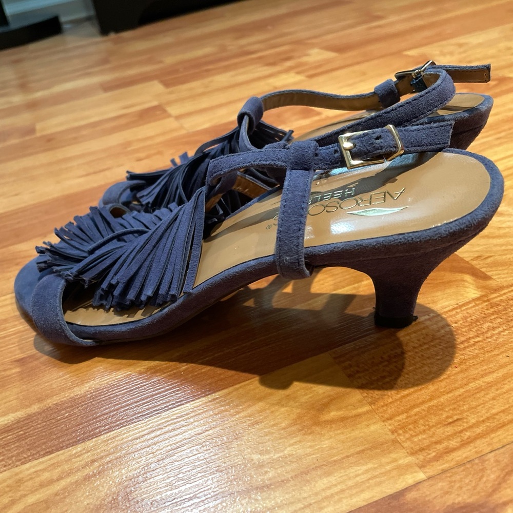 Aerosoles Heel Rest Blue Fringed Sandals Size 7.5 - Picture 2 of 14